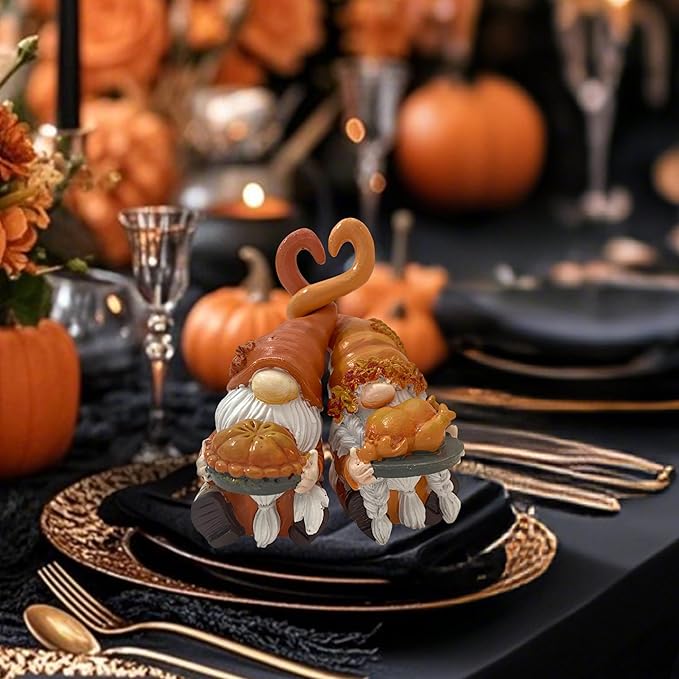 Fall Gnome Decor, Resin Thanksgiving Gnomes for Fall Decoration Indoor Home, Small Autumn Gnome Figurines with Pumpkin Pie and Turkey for Autumn Harvest-Ruum Studio Home
