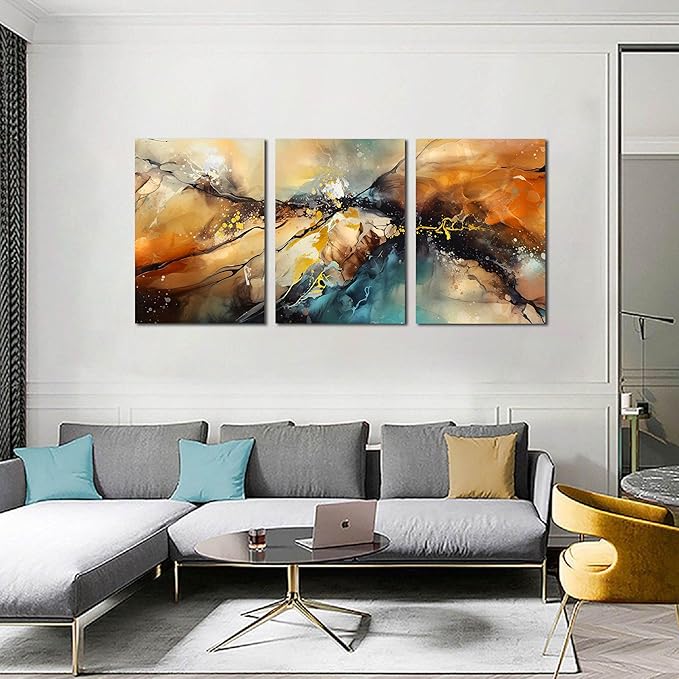 Abstract Living Room Pictures Wall Decor - Modern Bedroom Wall Decor Above Bed - Large 3 Piece Canvas Wall Art for Office Size 24" x 36"-Ruum Studio Home