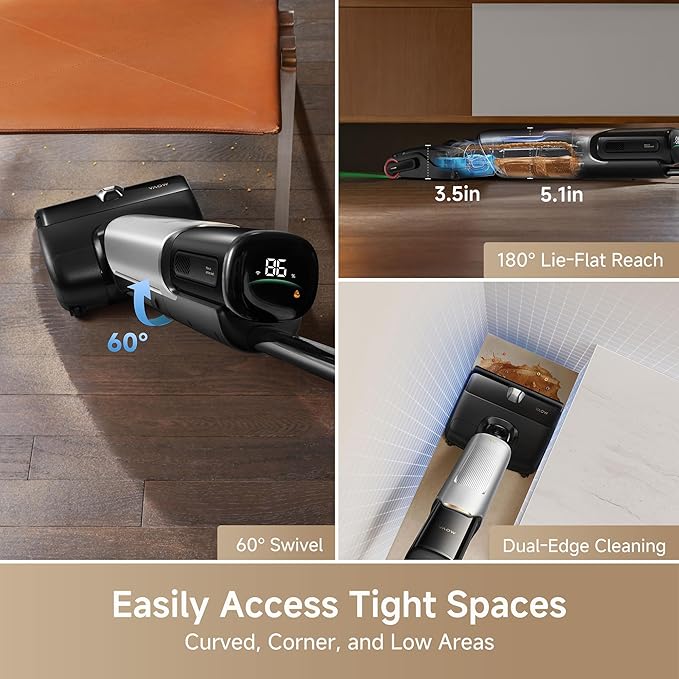 Mova X4 Pro Wet Dry Vacuum Cleaner, 20000Pa Cordless Vacuum Mop with Zero Tangle, Hot Water Mopping for Sticky Messes,194℉ Hot Air Self Drying, 180° Lie Flat, Push-In Charging Station, LED Display-Ruum Studio Home