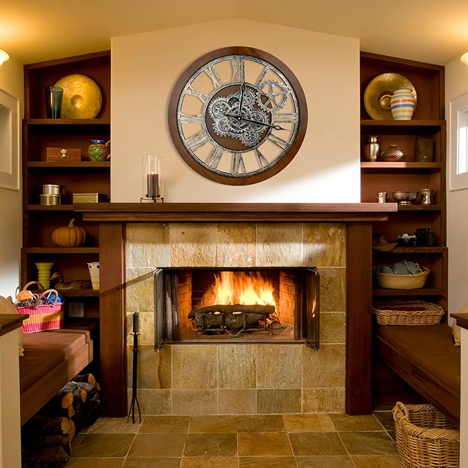 HOIBAI Large Wall Clock, Wall Clocks for Living Room Decor 36 Inch Farmhouse Vintage Rustic Kitchen Wall Decor Vintage Roman Oversized Wall Clock for Home Bedroom House Office, Moving Gears Clock-Ruum Studio Home