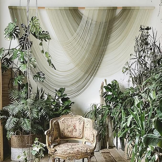 Macrame Wall Hanging Boho Wall Decor Tapestry Dip Dyed Ombre Moss Green Handmade Wall Art Woven Cotton Rope Backdrop with for Bedroom Living Room, 57" W x 39" L-Ruum Studio Home