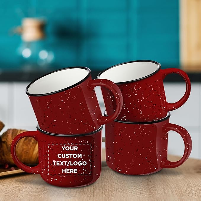 DISCOUNT PROMOS Custom Ceramic Campfire Coffee Mugs 13 oz. Set of 50, Personalized Bulk Pack - Perfect for Tea, Espresso, Cappuccino, Hot Cocoa - Red-Ruum Studio Home