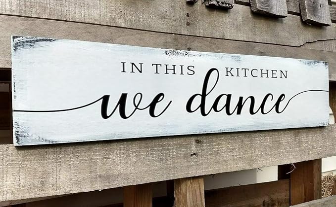 in This Kitchen We Dance Sign, Rustic Farmhouse Wood Wall Hanging Kitchen Plaque Decorations, Kitchen Sign Decor for Dinning Room (Dance) 6x18 Inch-Ruum Studio Home