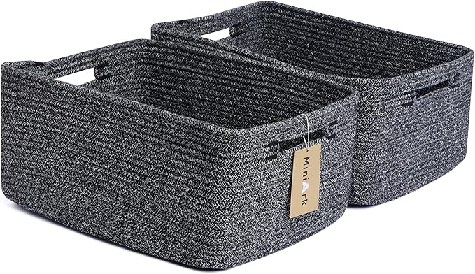 Large Storage Baskets for Shelves, Closet Organizers Bins for Clothes Blanket Towels, Baby Nursery, Toy Baskets Box, Woven Rope Baskets, 17 x 13 x 7.5”, 2 Packs Dark Gray-Ruum Studio Home
