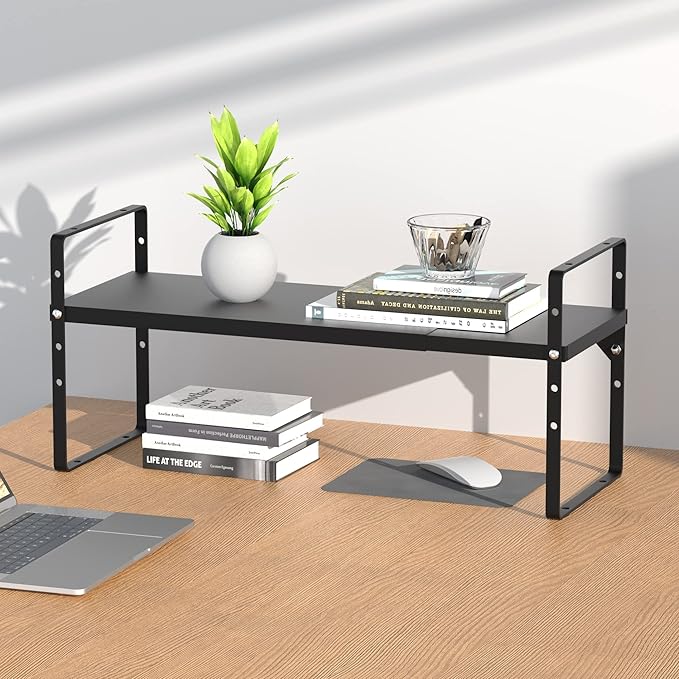 iPEGTOP Expandable Cabinet Storage Shelf Organizer Rack, Heavy Duty Steel Metal Spice Rack Adjustable Height Home Office Garage Pantry Shelves for Counter Kitchen Organization, Black, 2 Pack-Ruum Studio Home