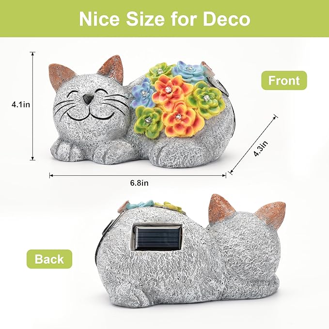 Otdair Solar Garden Decor Cat, Cat Lover Gifts with Succulent and 7 LED Lights for Outside,Outdoor Solar Lights for Yard, Garden and Patio, Unique Gift for Women-Ruum Studio Home