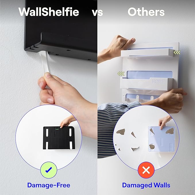 WallShelfie Bedside Wall Organizer - Room Decor, Dorm Room Essential, Floating Bedside Shelf Wall Mount, Makeup Organizer, Remote Control Holder, Room Accessories, Floating Shelves (White)-Ruum Studio Home