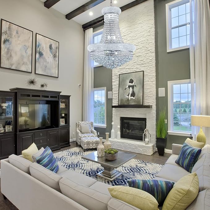 12 - Light Unique Empire Crystal Chandelier for Foyer Entrance Living Room Dining Room Bedroom Entryway Chrome Finish-Ruum Studio Home