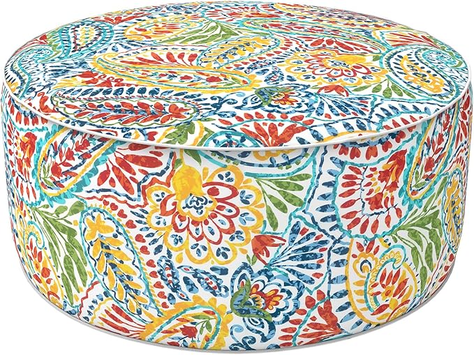 LVTXIII Indoor/Outdoor Inflatable Ottoman, D31 x H14 Inch Large Round Ottoman, All Weather Foot Rest Stool, Portable Footrest for Patio, Garden, Camping and Home - Paisley Multi-Ruum Studio Home