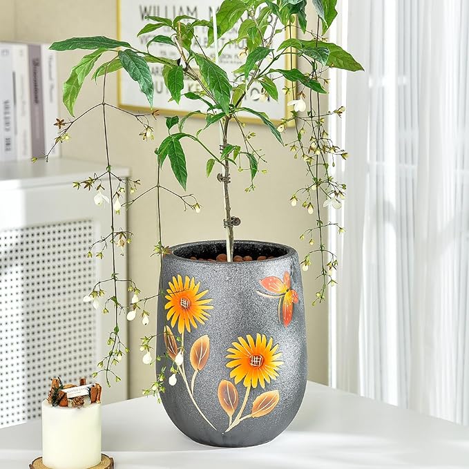 Sungmor 10.6 Inch Ceramic Succulent Plant Pot with Drainage Hole, Hand Painted Flower Pots for Plants, Unique Texture Decorative Planter for Indoor and Outdoor, Pottery Vase for Home Office Decor-Ruum Studio Home