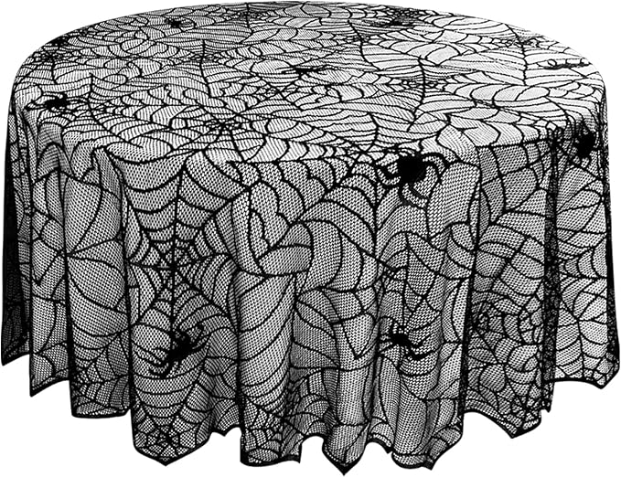 eZAKKA Round Halloween Tablecloth, 70 Inch Spider Webs Tablecloths Black Tablecloth Lace Fabric Table Cloths Spooky Table Cover for Parties Gothic Halloween Home Decorations-Ruum Studio Home