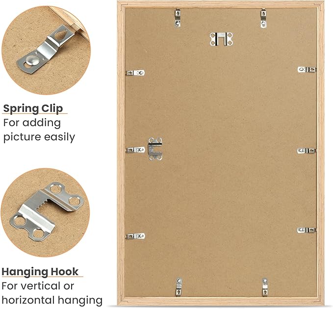 upsimples 12x18 Frame, Natural Solid Wooden Picture Frames, Display 11x17 with Mat or 12 x 18 Without Mat, Vertical or Horizontal Wall Hanging, 1 Pack, Natural-Ruum Studio Home