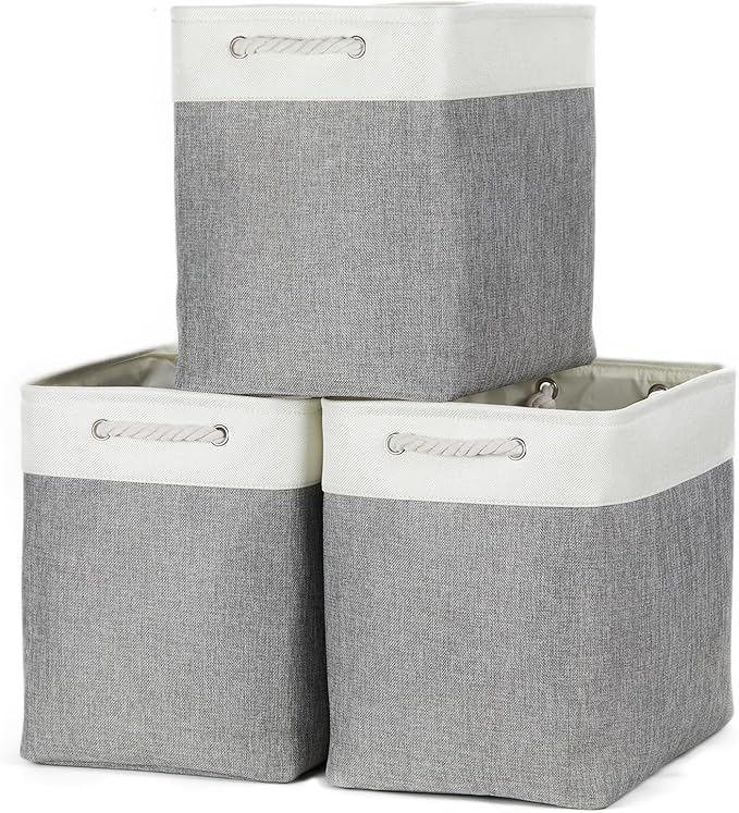 Bidtakay Extra Large Storage Baskets for Organizing 17x12x15.1 inch 3-Pack Fabric Closet Organizers Storage Bins with Handles Foldable Storage Baskets for Shelves Clothes XL-White&Grey-Ruum Studio Home