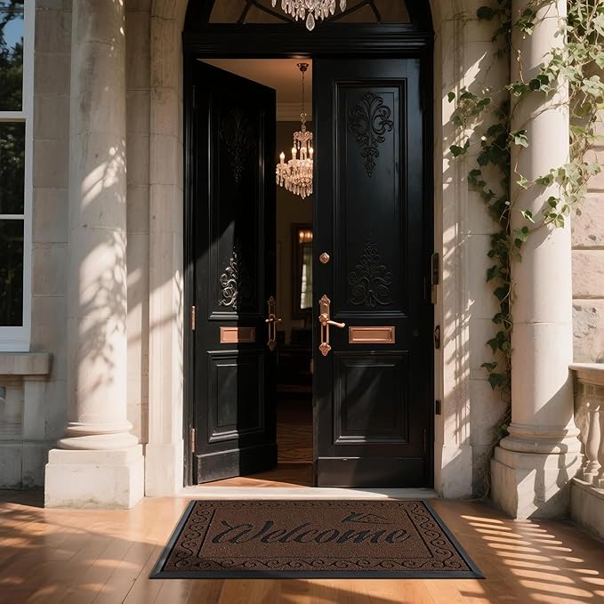 Yimobra Welcome Mat Outdoor Indoor, Waterproof Heavy Duty Front Door Mat Outside Entrance, Extra Sturdy Non-Slip Doormat, Low Profile, Dirt Trapping, 47x32 Inches, Coffee-Ruum Studio Home