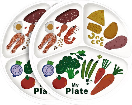 10" 3-Grid Cute Cartoon Portion Control Plate - Melamine, Healthy Nutrition for Weight Loss & Diabetes Management, Ideal for Adults & Teens Kids (2 Pack)-Ruum Studio Home