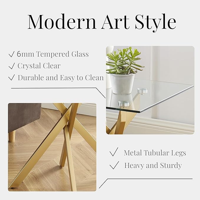 Modern Style Square Side Table with Tempered Glass Top and Metal Tubular Legs, Gold 20”Dx20”Wx22”H-Ruum Studio Home