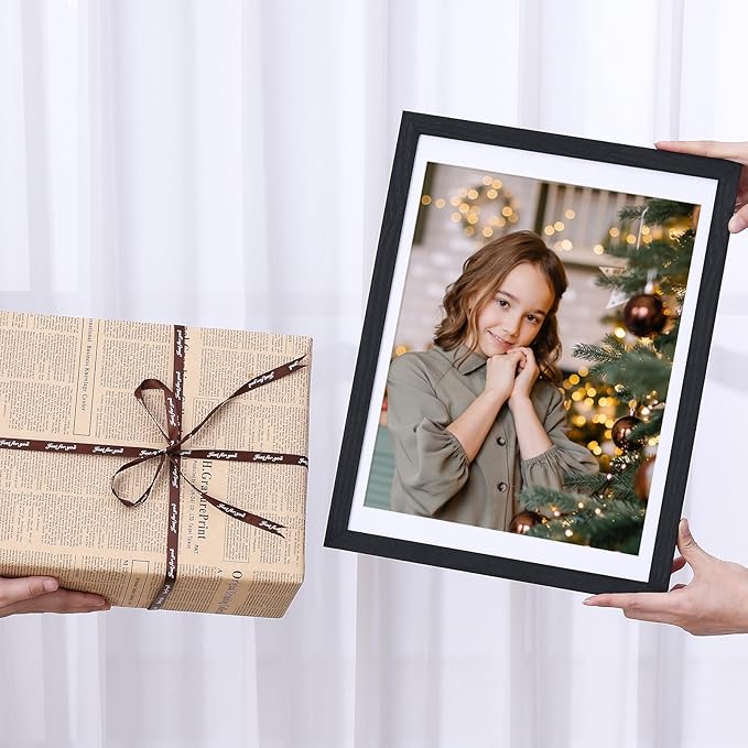 Vittanly 12x16 Picture Frames Set of 9, Shatter Resistant Plexiglass, Display 11x14 Pictures with Mat or 12x16 without Mat, Photo Frames for Wall Mount, Engineered Wood, Black-Ruum Studio Home