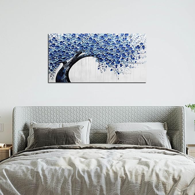Large Wall Art for Living Room Bedroom Home Office Blue Tree of Life Wall Art Floral Picture Framed Wall Decor Modern Canvas Prints 20x40 In-Ruum Studio Home