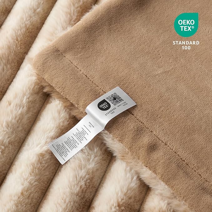 Cozy Bliss Faux Fur Throw Blanket for Couch, Cozy Warm Plush Striped Blanket for Sofa Bedroom Living Room, 60 * 80 Inches Tie-dye Kahki-Ruum Studio Home