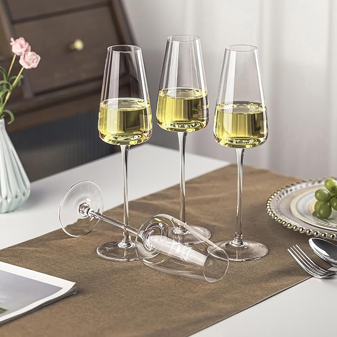 Champagne Flutes Glass Set of 4,Crystal Champagne Glasses 9OZ/ 270ML, Hand Blown Mimosa Glasses, Unique Champagne Gift for Wedding, Engagement Gift-Ruum Studio Home