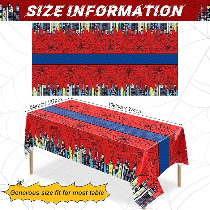 Oudain 5 Pcs Spider Tablecloth 108 x 54 in Red and Blue Plastic Disposable Table Covers City Web Theme Birthday Party Decorations Large Table Cloths for Party Indoor Outdoor (Classic)-Ruum Studio Home