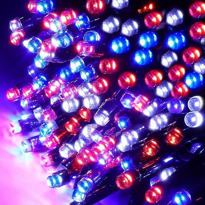 HOME LIGHTING 200 LED 66FT Fairy String Lights, July 4th Patriotic Light with 8 Lighting Modes, Mini Lights Plug in for Indoor Outdoor Independence Day Tree Holiday Party Decor, Red Blue & White-Ruum Studio Home