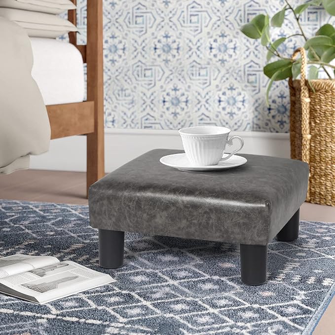 Joveco Small Footstool PU Leather Ottoman Square Footrest Stool Modern Padded Seat Chair for Living Room Bedroom Couch Dogs (Gray)-Ruum Studio Home