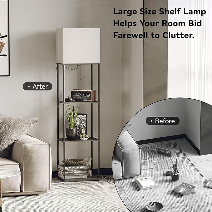 SUNMORY Large Size Floor Lamp with Shelves, 4-Tier Modern Standing Lamp with 3 Color Temperature Bulb, Tall Floor Lamp with Shelf, Corner Display Bookshelf Lamps for Living Room, Bedroom, Office-Ruum Studio Home