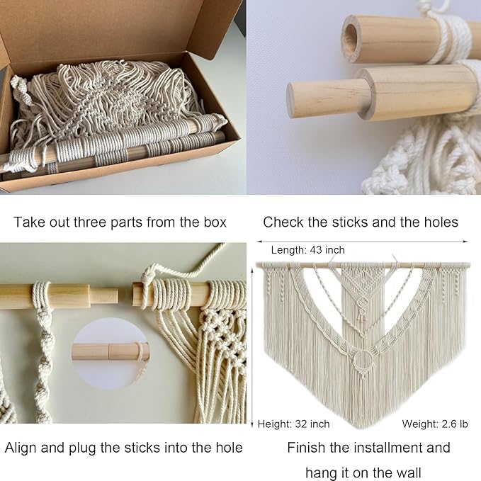Achart Macrame Wall Hanging Large- Boho Wall Decor- large wall art- Wall Decor Living Room- Macrame Tapestry Boho Decor for Bedroom (Beige-O)-Ruum Studio Home