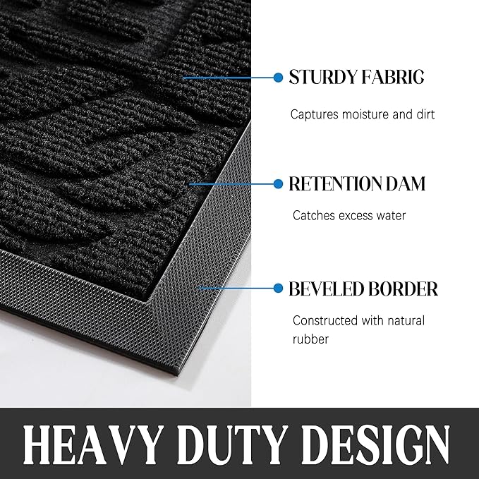 Yimobra Welcome Matt Outdoor, 60x36, Waterproof All-Season Front Door Mat, All-Weather Doormat, Sturdy Natural Rubber, Fade Resistant, Low Profile, Easy Clean Patio Porch Entryway Mat, Black-Ruum Studio Home