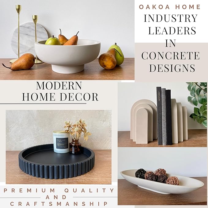 OAKOA Concrete Black Tray for Coffee Table - Round Black Decorative Tray for Table Decor - Bandejas Decorativas para La Sala - Coffee Table Centerpiece-Ruum Studio Home