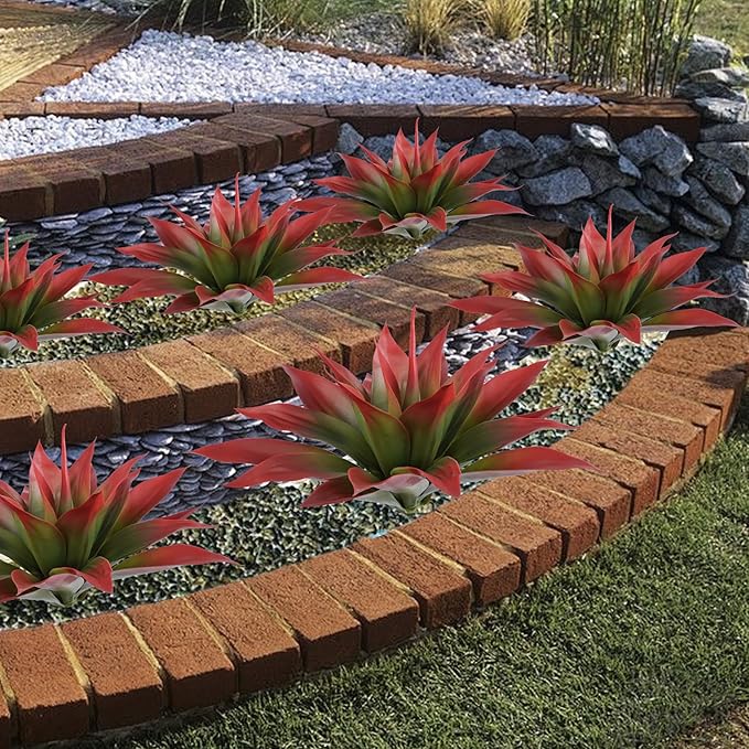 Artificial Agave Plants,Large UV Resistant Fake Agave Planters for Indoor and Outdoor Decorating Tropical Plant Succulents Greenery Indoor Decor (2Pack,22" Red)-Ruum Studio Home
