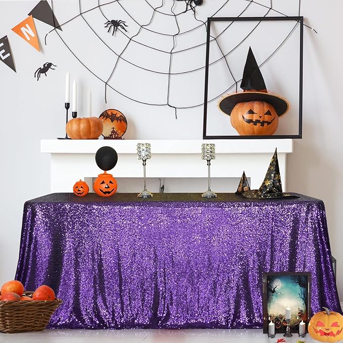 SquarePie Sequin Tablecloth 90 x 132 Inch Purple Sparkly Table Linen for Wedding Halloween Party-Ruum Studio Home