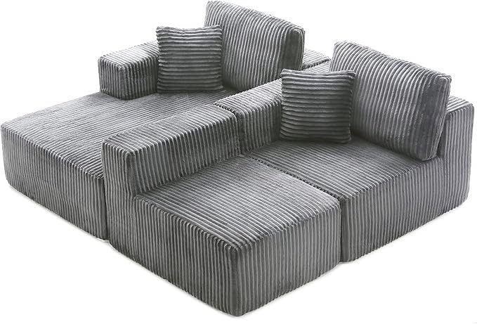 HYJT-H&K Modular Sectional Sofa Cloud Sectional Couch, 107" Comfy Fluffy L Shaped Dark Grey Couches for Living Room, Deep Seat Memory Foam Plush Corduroy Boneless Couch Sectionals Left Facing Chaise-Ruum Studio Home