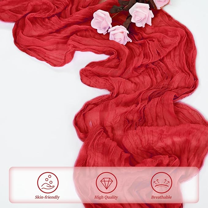 20 Pack Red 10FT Cheesecloth Table Runner Rustic Gauze Fabric Cheese Cloth Table Runner for Wedding Bridal Baby Shower Table Decor Boho Sheer Birthday Party Table Decorations 20 x 120 Inch Long-Ruum Studio Home