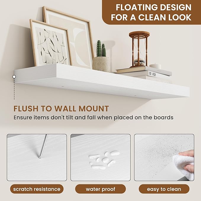 fuqing Floating Shelves for Wall, Bathroom Shelf Wall Mounted for Storage, Shelves with Invisible Bracket for Bedroom, Kitchen, Living Room, Farmhouse Small Book Shelf, 30 Inch Set of 2, White-Ruum Studio Home