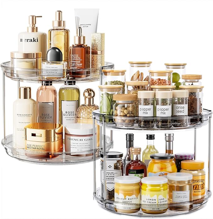 LAMU 2 Pack 2 Tier Lazy Susan Turntable Organizer 10.6'' Rotating Spice Rack Organization for Cabinet, Kitchen, Pantry, Countertop, Bathroom, Vanity, Medicine Cabinet Organizer, Grey-Ruum Studio Home