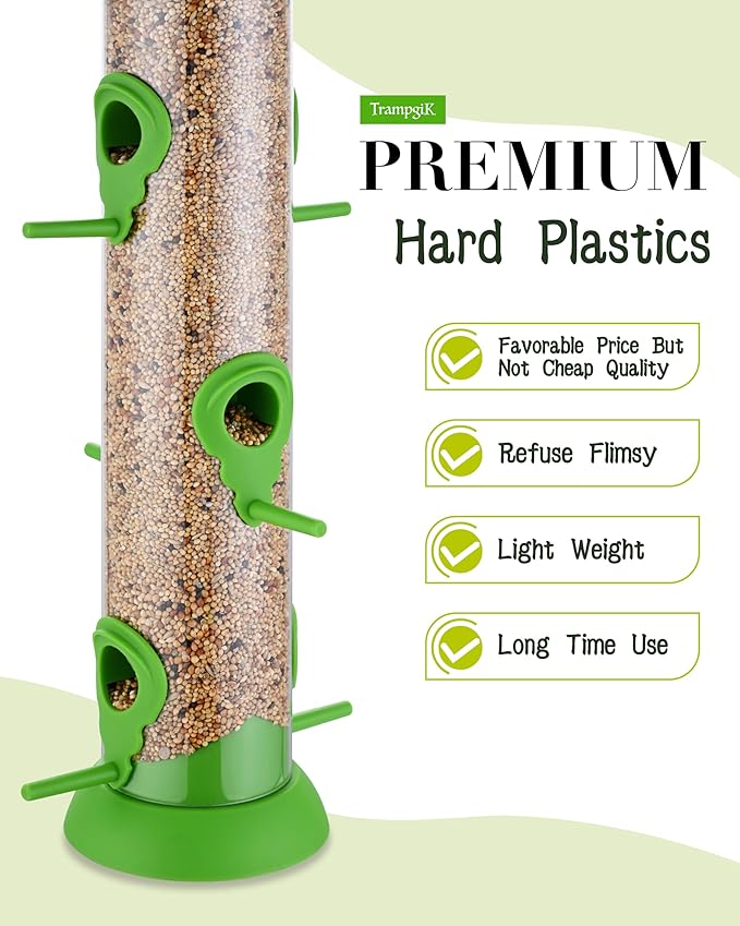 Bird Feeder Premium Hard Plastic for Wild Bird Feeders for Outdoors, Tube Bird Feeders for Outdoors Hanging,14 Inch 6 Port Lawn,Pack of 1-Ruum Studio Home