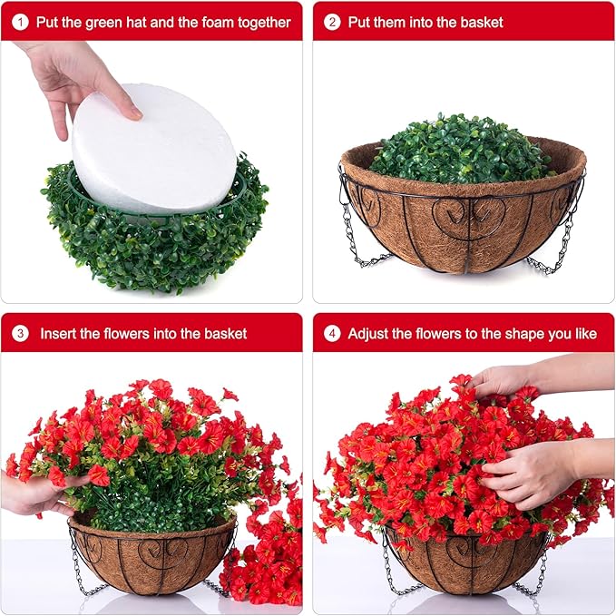 Ivydale Artificial Faux Hanging Flowers Plants Baskets for Outdoors Outside Spring Decoration, Fake Silk Red Morning Glory UV Resistant Look Real for Front Door Porch Patio Balcony Yard Garden Home-Ruum Studio Home