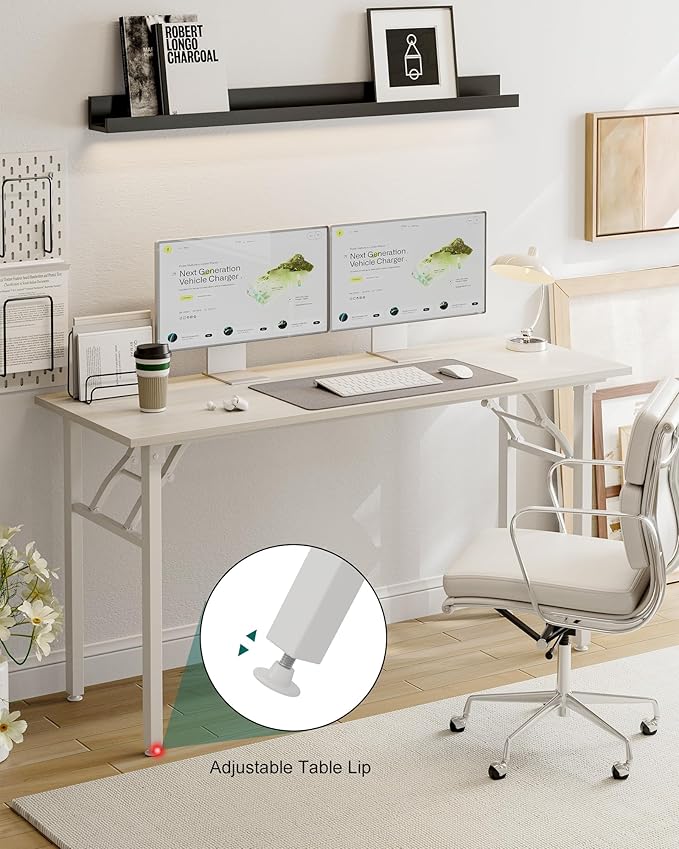 Frylr Small Folding Computer Desk – Portable 55.1 Inch Foldable Laptop Table, Collapsible and Compact for Easy and Fast Setup, Lightweight for Small Spaces, Home Craft and Study Use, White Ash-Ruum Studio Home
