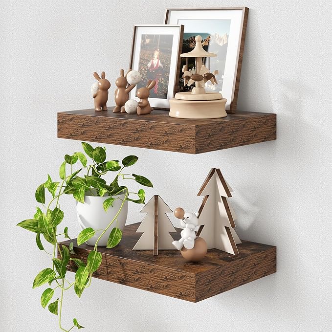Deep Floating Shelves for Wall | 16 Inch Wide x 12 Inch Deep Floating Shelves Set of 2 | Rustic Wood Wide Wall Shelves | Bookshelf Laundry Shelf TV Shelf-Ruum Studio Home