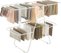 SONGMICS Clothes Drying Rack, Foldable 2-Level Laundry Drying Rack, Free-Standing Laundry Airer, with Height-Adjustable Wings, 33 Drying Rails, Sock Clips, White and Green ULLR053C01V1-Ruum Studio Home