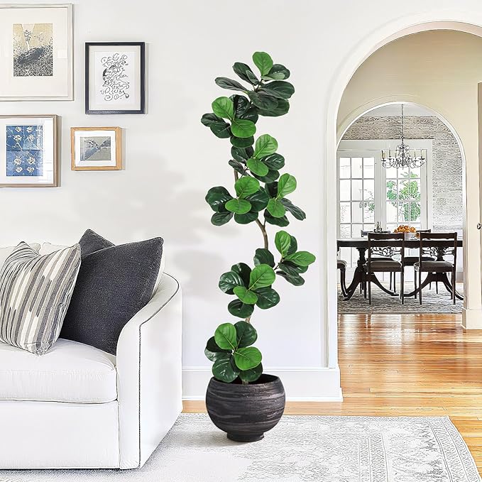 GarveeHome Fiddle Leaf Fig Artificial Tree with White Planter,7ft Faux Plants Indoor with Moss, Fake Rubber Tall Fake Floor Plant in Pot - Artificial Trees for Home Office Living Room Decor-Ruum Studio Home