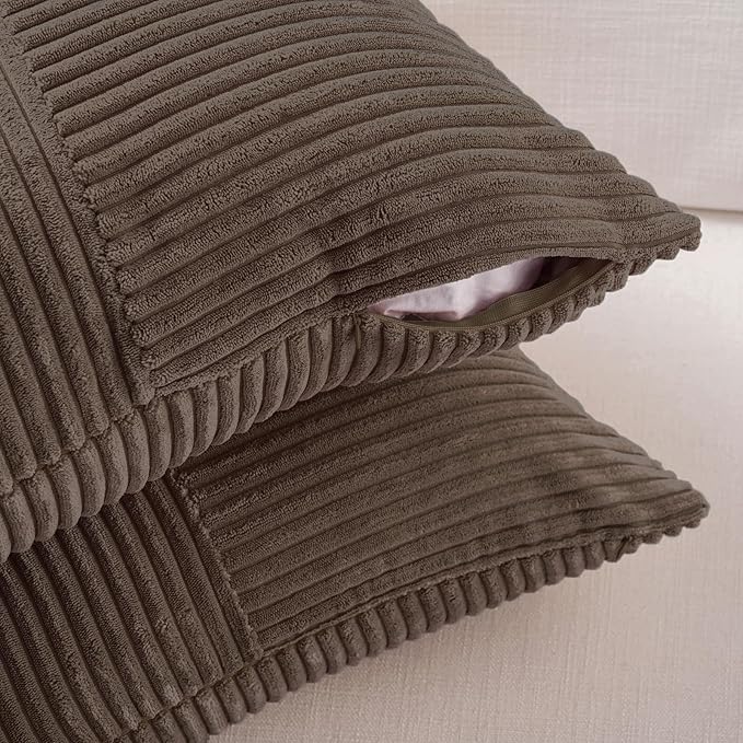 Fancy Homi 2 Packs Dark Brown Decorative Throw Pillow Covers 22x22 Inch for Living Room Couch Bed Sofa, Rustic Farmhouse Boho Home Decor, Soft Corss Corduroy Patchwork Accent Cushion Case 55x55 cm-Ruum Studio Home