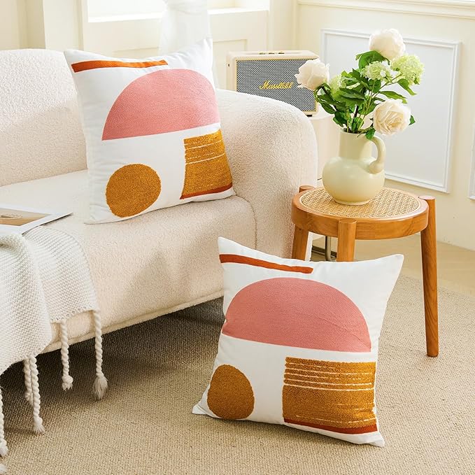 HOdo Home 2PCS 18x18 Pillow Covers-Throw Pillow Cover,Tufted Boho Jacquard Pillow Covers,Farmhouse Decorative Pillow Cover,Pillow Cases for Couch,Sofa,Bed,Chair,Living Room,Home Decor-Ruum Studio Home