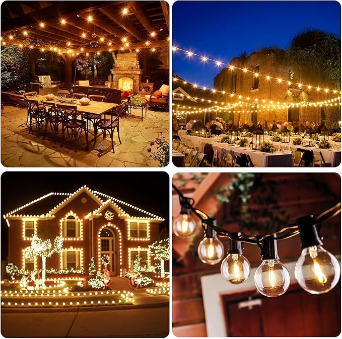 50FT LED G40 Globe String Lights, Shatterproof Outdoor Patio String Lights with 50+2 Dimmable Edison Bulbs, 50 Backyard Hanging Bistro Light Waterproof for Balcony Party Wedding Market Cafe-Ruum Studio Home