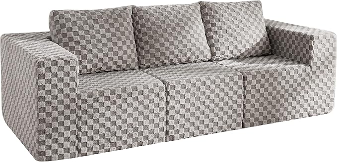 Modular Sectional Sofa 3-Seater Modular Couch with Deep Seat Memory Foam Cloud Chair with Pillows Oversized Sectional Sofa for Living Room Bedroom (Plush Grey, 3-Seater)-Ruum Studio Home