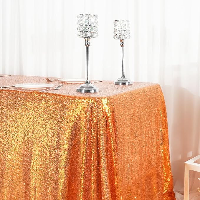 SquarePie Sequin Tablecloth 50 x 72 Inch Orange Sparkly Table Cloth for Halloween Thanksgiving Party Decoration-Ruum Studio Home