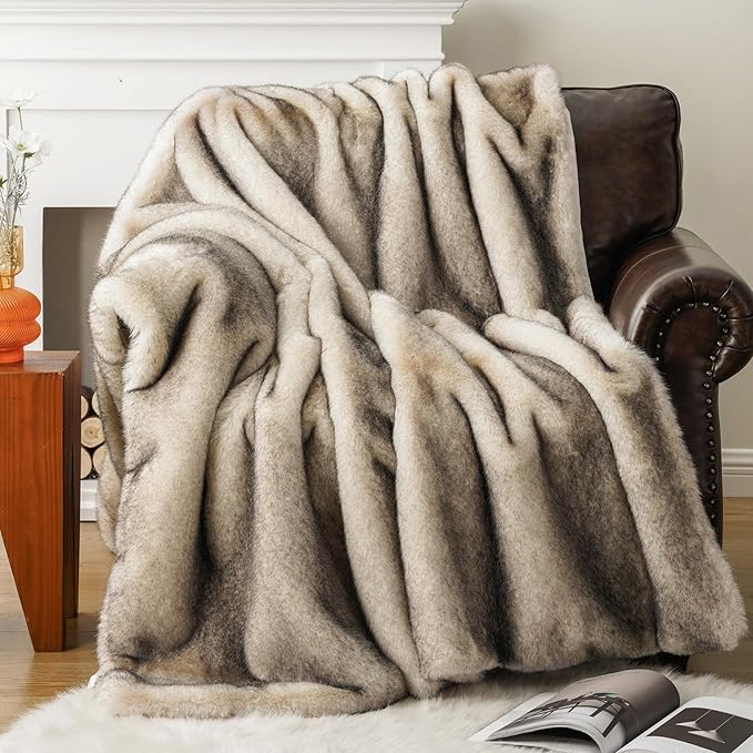 BATTILO HOME Luxury Fluffy Faux Fur Throw Blanket, Cozy Soft Warm Fur Blanket for Couch, Sofa, Chair, Bed, Plush Fuzzy Fur Throws with Long Pile & Brushed Tips, 50"x60"-Ruum Studio Home
