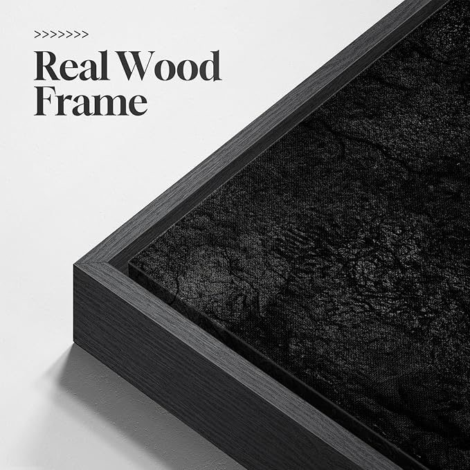 Framed Black Abstract Wall Art, Modern Canvas Prints Paintings Artwork for Walls, Square Minimalist All Black Pictures for Living Room, Hallway, Fireplace, Bedroom, Office, Bathroom Wall Decor-Ruum Studio Home